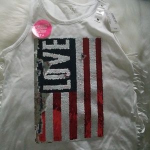 Little girl American Flag Tank top with fringe